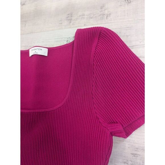 Babaton Sculpt Magenta Knit Cropped Top women's Medium square neck minimalist - Picture 2 of 6